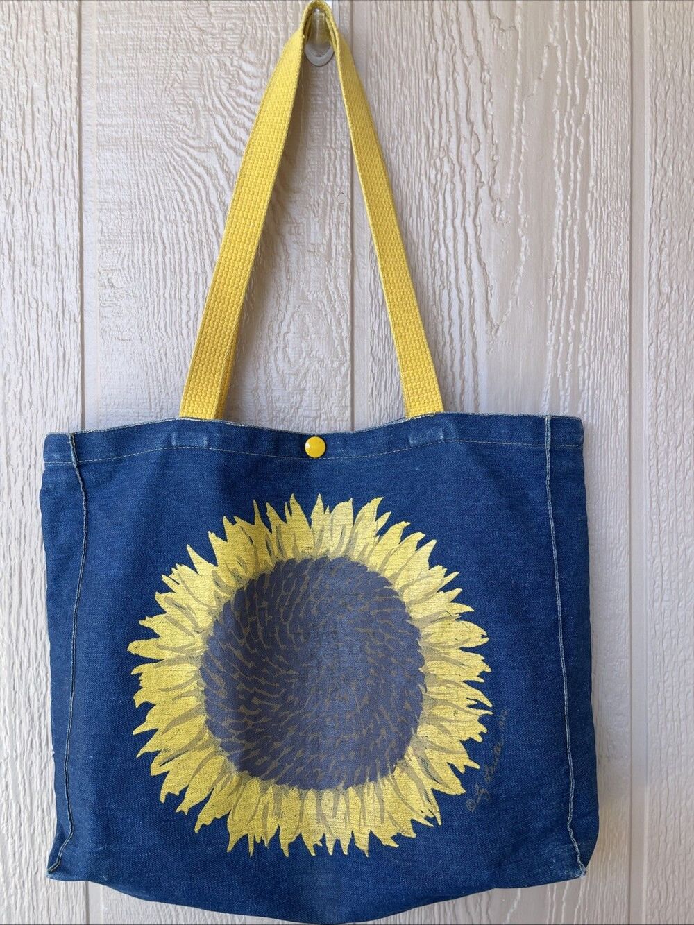 Vintage 1992 Liz Lauter Designs, Denim Tote Bag With Sunflower Hand Painted Y2K